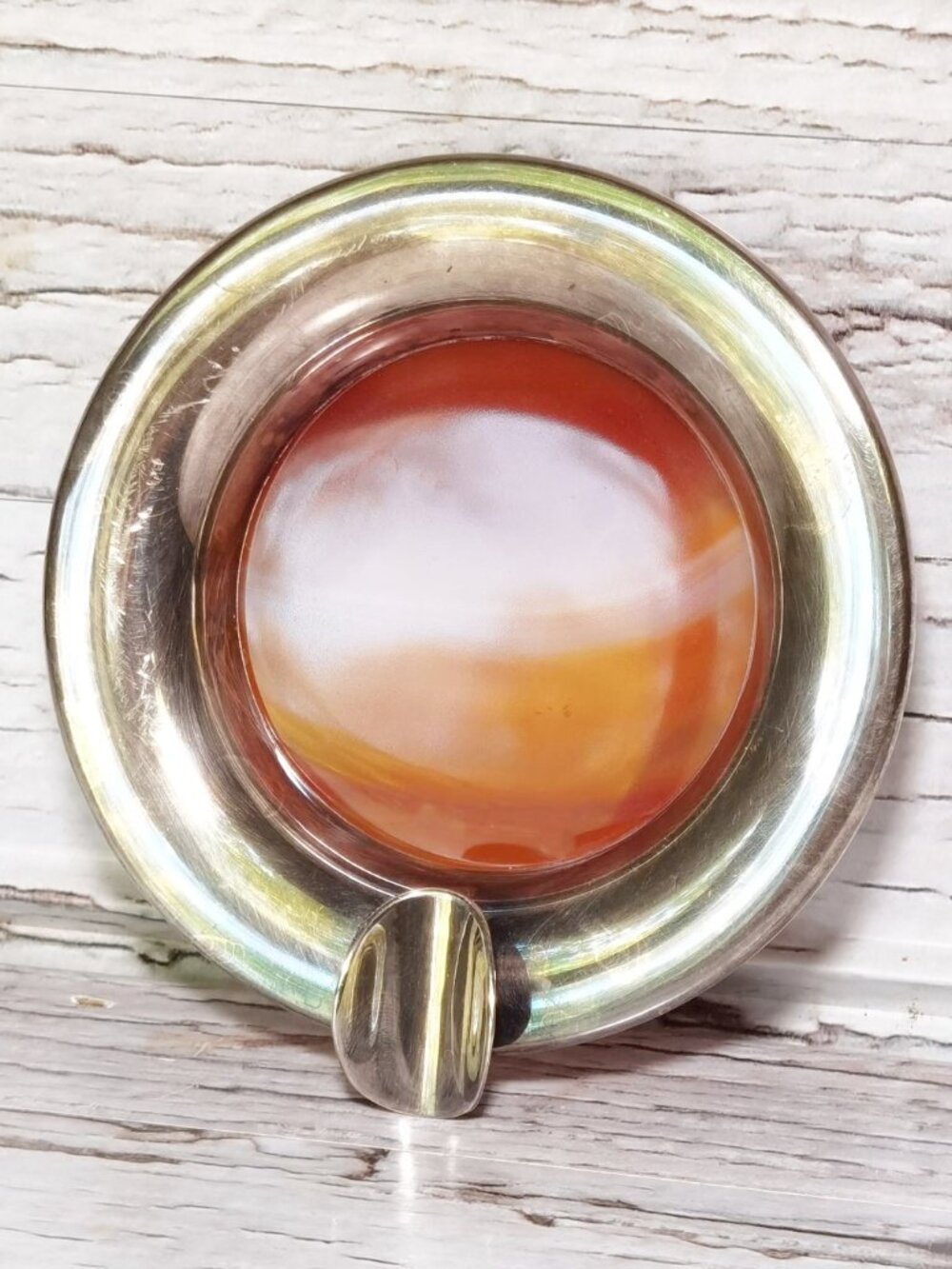 Vintage Birks St James Silver Plate Agate Ashtray Mid Century Modern Trinket Dis